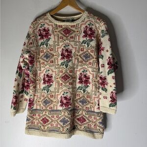 Vintage Laura Ashley Cotton  Knit Tapestry Floral Shabby chic Romantic Sweater M
